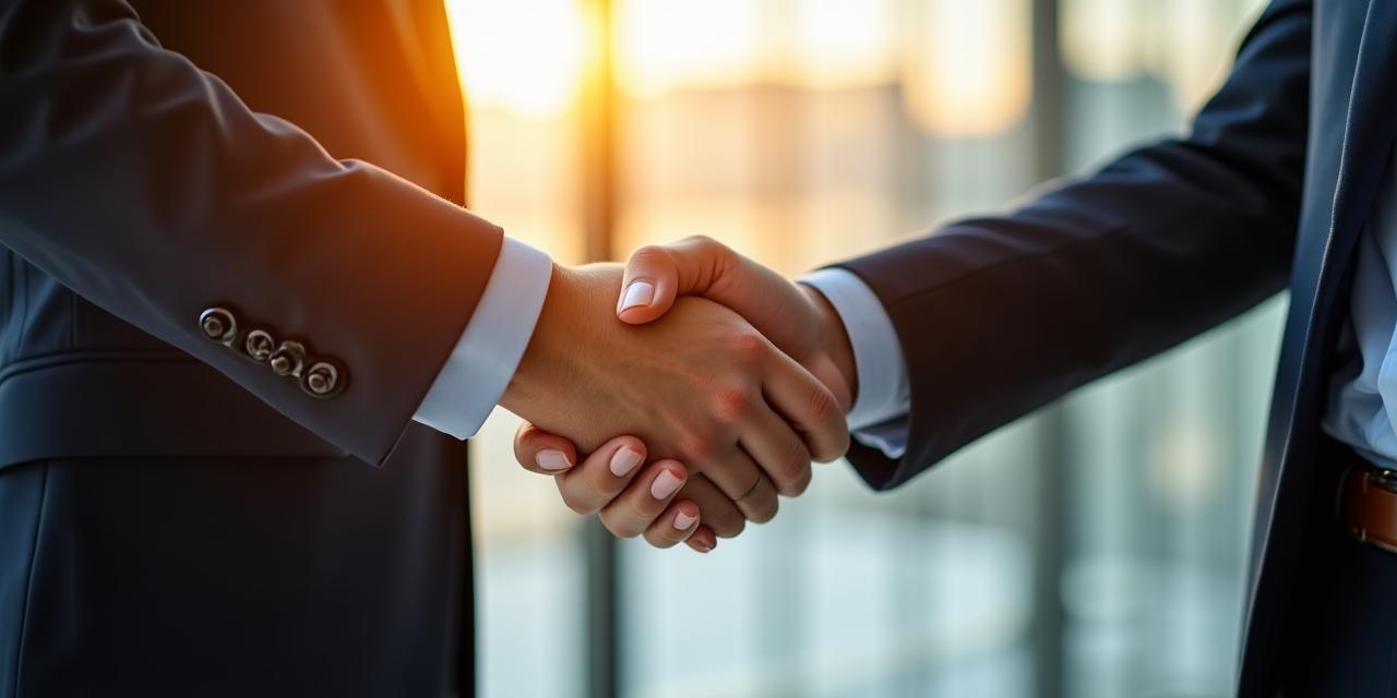 Close-up of a professional handshake in a modern startup office environment